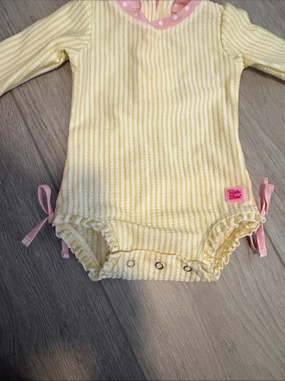 Ruffle Butts size 3-6M Baby One-Piece Swimsuit - Yellow with Pink Trim